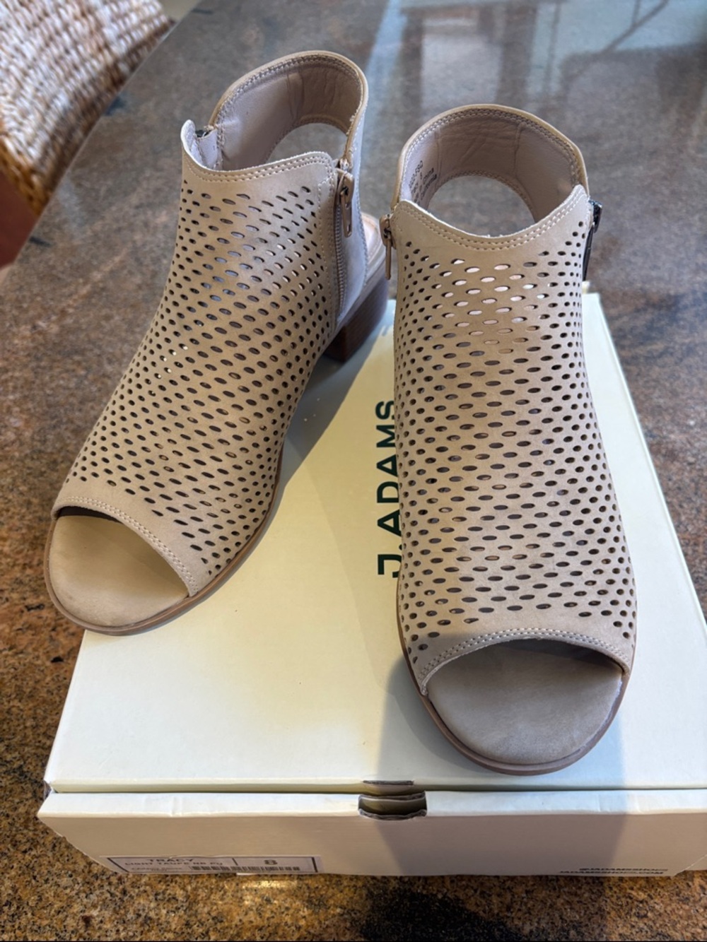 Adam Perforated Peep-Toe Mule in Light Taupe